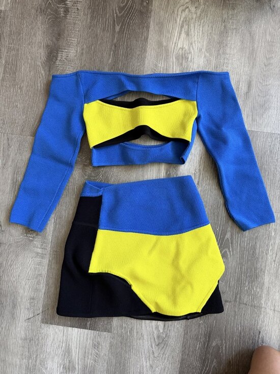 Adidas by Stella McCartney Tops - adidas by Stella McCartney Blue Colorblock Crop Top Skirt Set | XS
